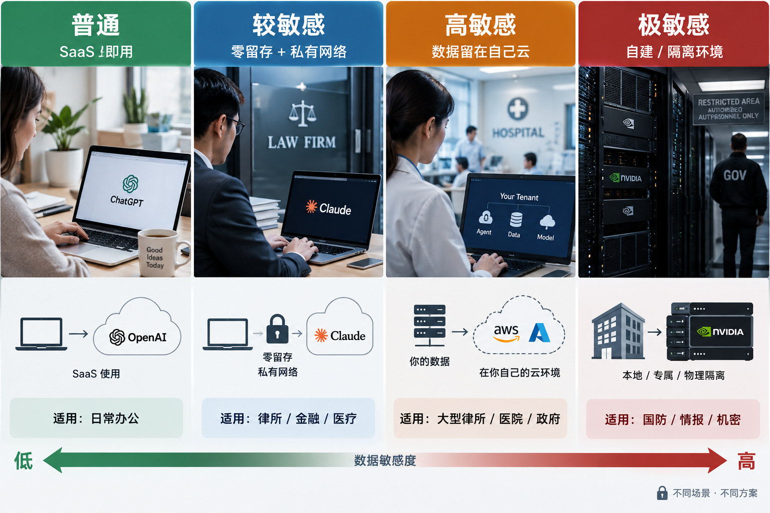 按照数据敏感程度选择 SaaS、零数据留存、私有云或本地隔离环境
