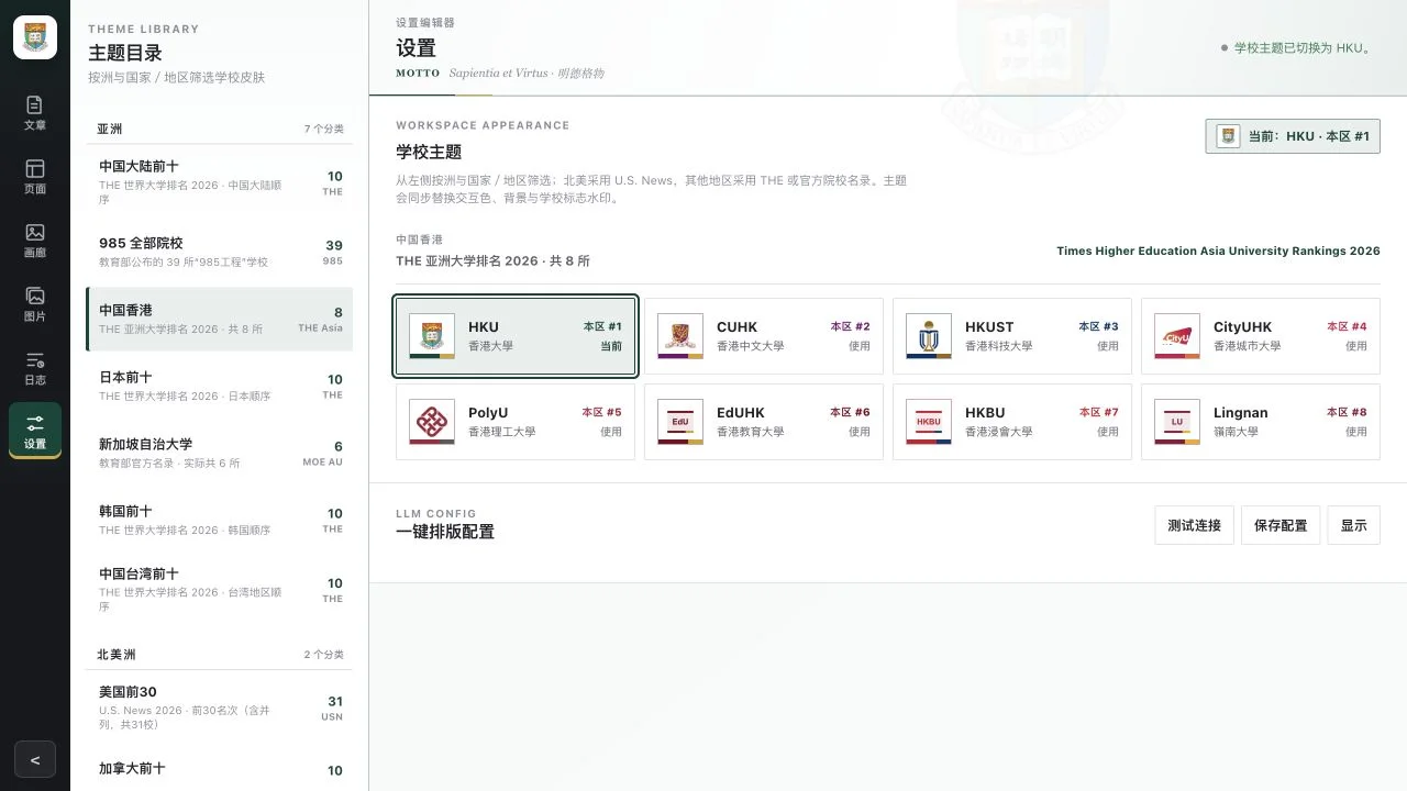Local CMS using the University of Hong Kong theme with private configuration hidden
