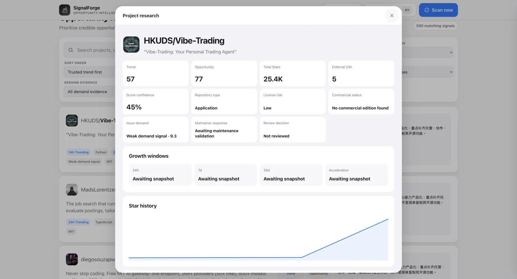 SignalForge project analysis interface
